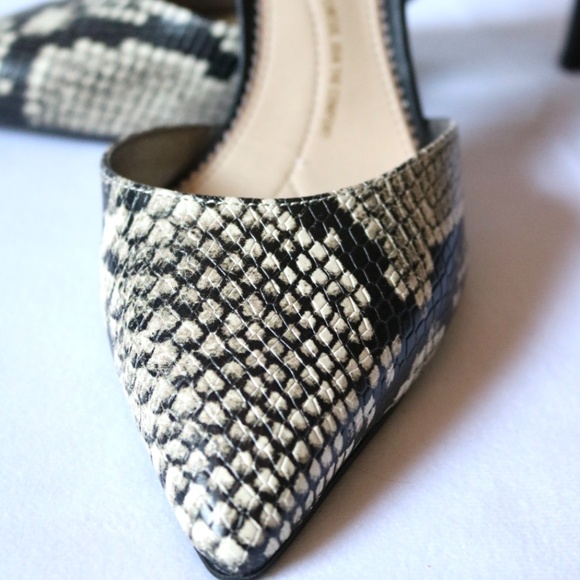 SAM EDELMAN Circus Like New Sling Back Heels Faux Snake Skin Buckle Black Taupe - Picture 5 of 15